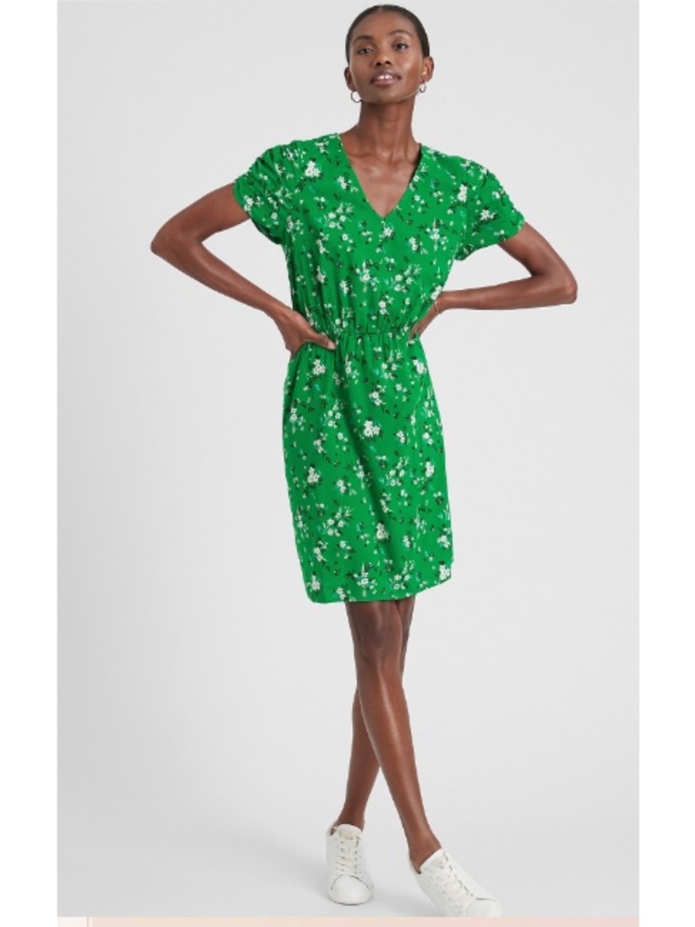 BANANA REPUBLIC Cotton Blend Floral Dress in Jade Green, Size Small